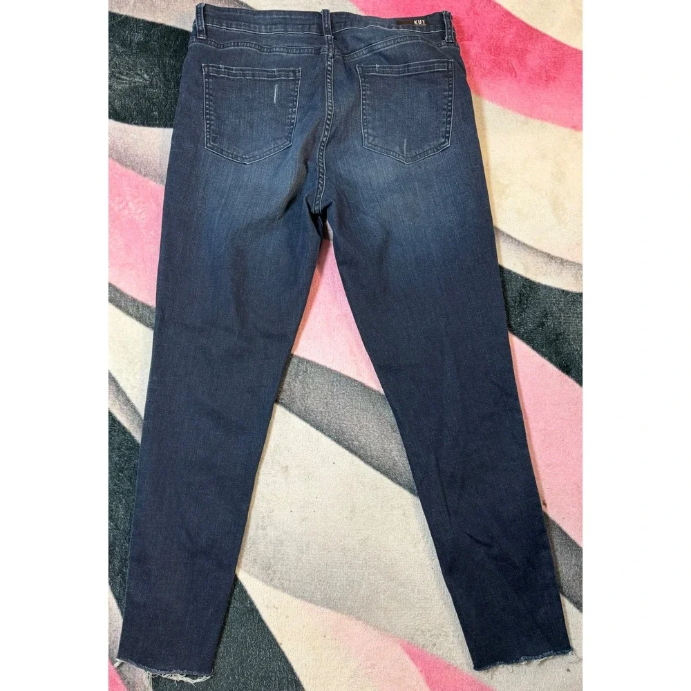 KUT from the Kloth Donna High Rise Ankle Skinny Jeans Dark Wash Raw Hem 14